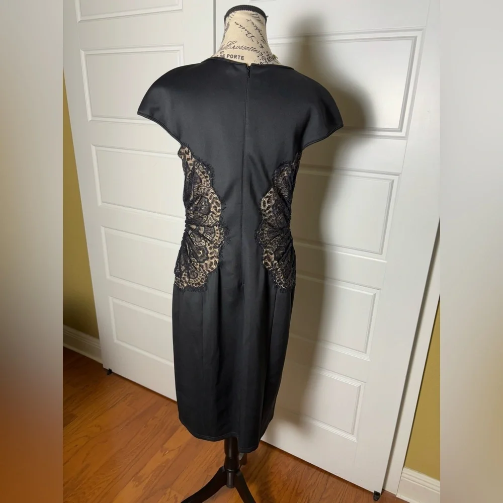 Tadashi Shoji Evening Dress Black Bodycon Lace Sides Scuba Midi Pencil Dress 8 - Picture 5 of 9